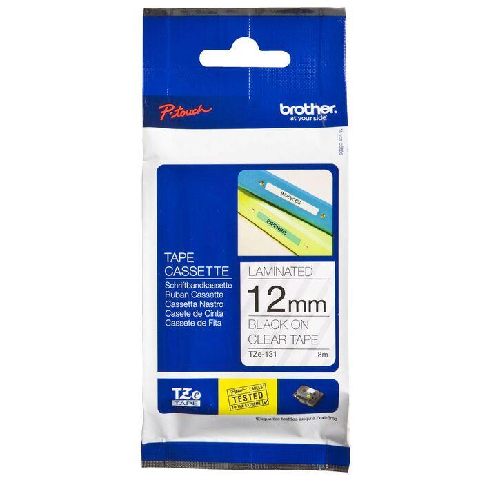 Brother TZe-131 Laminated Tape 12mm x 8m Black on Clear