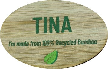 Oval Bamboo Badge with Name & Logo